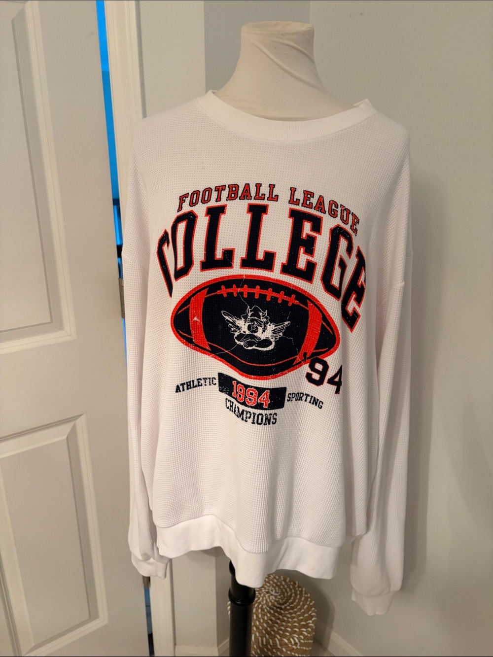 Cutest Boys Lie White Crewneck Sweater with Red & Black College Football Graphic